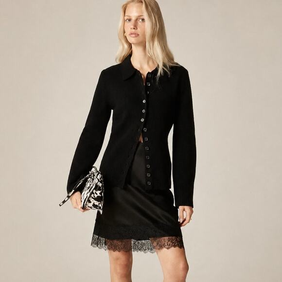 J. Crew Sweaters - J.Crew Lambs Wool Milano Stitch Cinched Waist Cardigan Black Size Medium